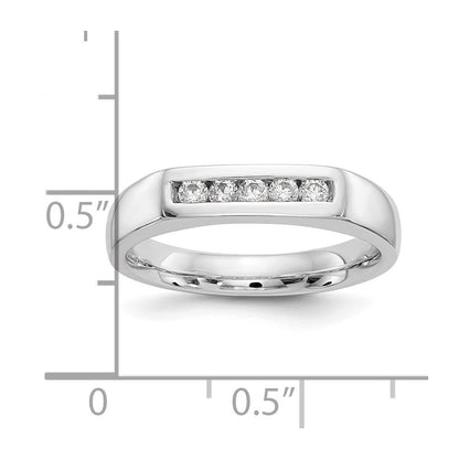 14K Weißgold Ehering, kanalgefasst mit 5 natürlichen Diamanten