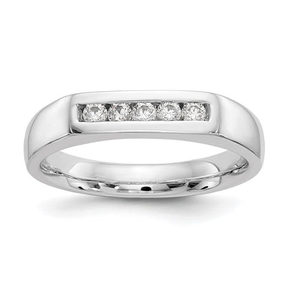 14K Weißgold Ehering, kanalgefasst mit 5 natürlichen Diamanten