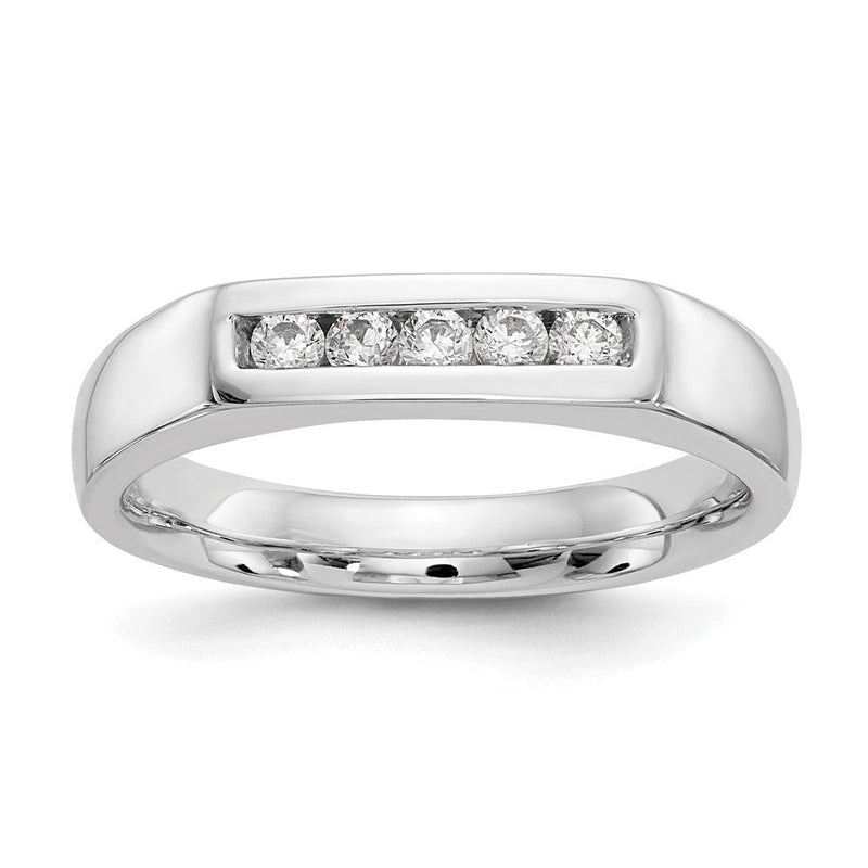 14K Weißgold Ehering, kanalgefasst mit 5 natürlichen Diamanten