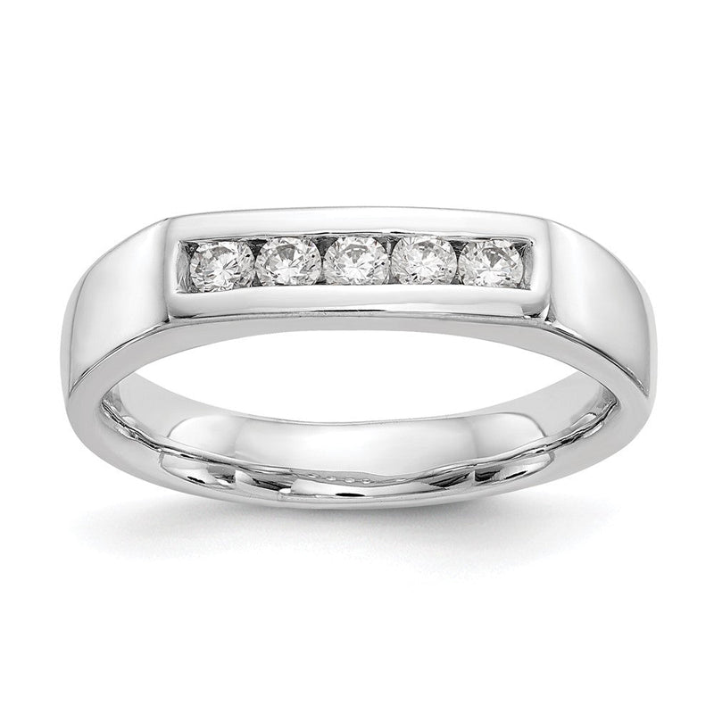 14K Weißgold Ehering mit 5 Diamanten in Kanalfassung
