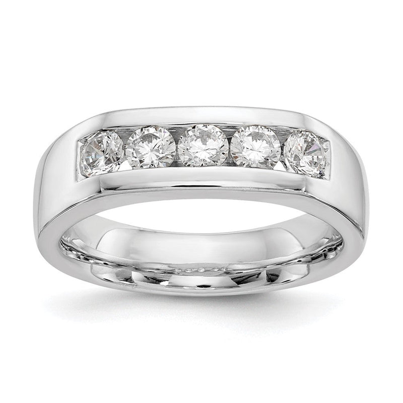 14K Weißgold Ehering mit 5 natürlichen Diamanten in Kanalfassung