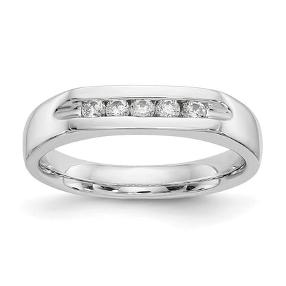 14K Weißgold Ehering mit 5 Diamanten in Kanalfassung