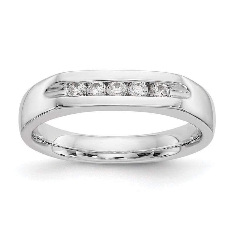 14K Weißgold Ehering mit 5 Diamanten in Kanalfassung