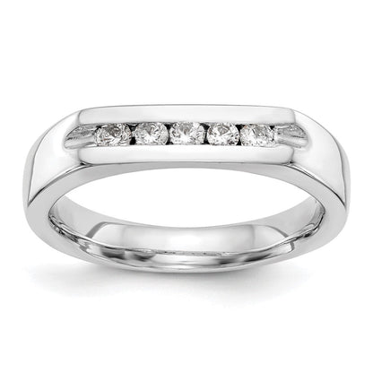 14K Weißgold Ehering mit 5 Diamanten in Kanalfassung