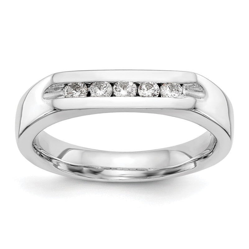 14K Weißgold Ehering mit 5 Diamanten in Kanalfassung