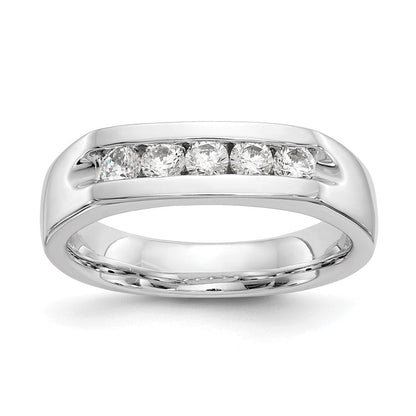 14K Weißgold Ehering kanalgefasst mit 5 natürlichen Diamanten