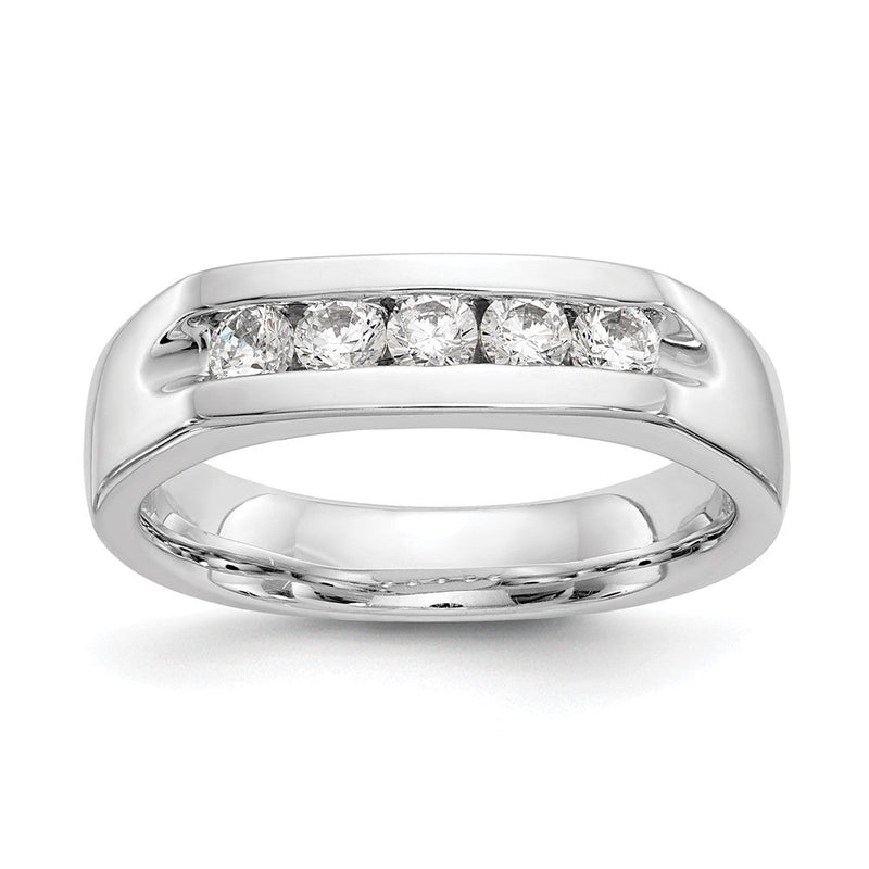 14K Weißgold Ehering kanalgefasst mit 5 natürlichen Diamanten