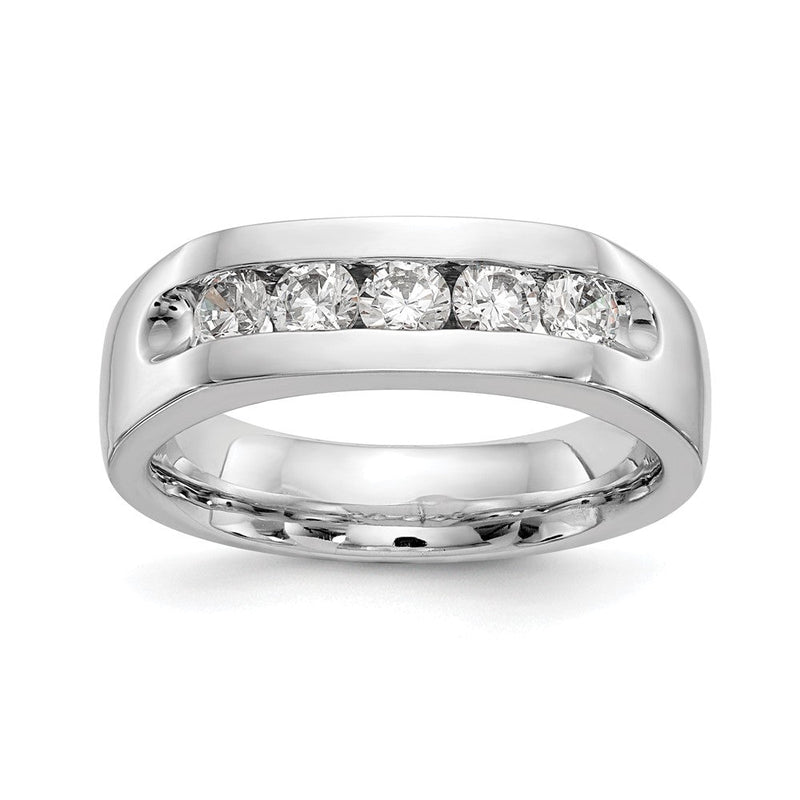 14K Weißgold Ehering mit 5 natürlichen Diamanten in Kanalfassung