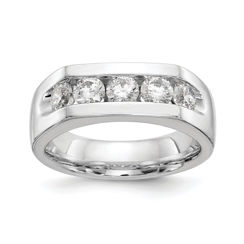 14K Weißgold Ehering mit 5 natürlichen Diamanten, kanalgefasst