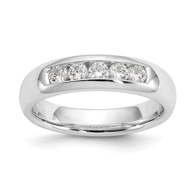 14K Weißgold Ehering mit 5 Diamanten in Kanalfassung (natürliche Diamanten)
