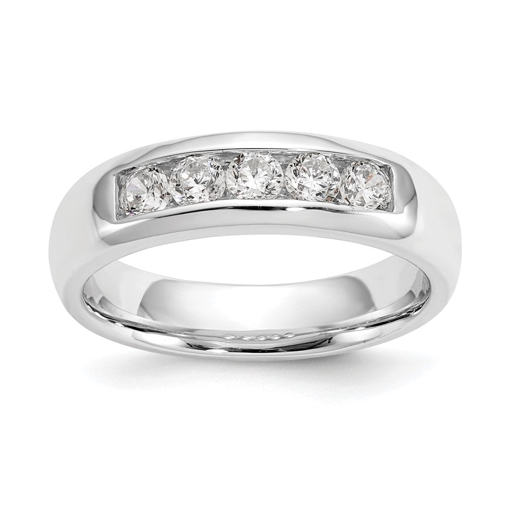14K Weißgold Ehering mit 5 kanalgefassten Diamanten