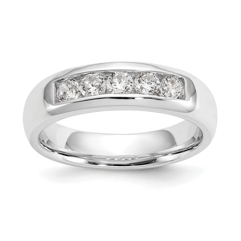 14K Weißgold Ehering mit 5 kanalgefassten Diamanten