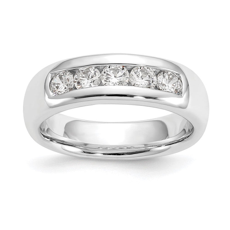 14K Weißgold Ehering mit 5 natürlichen Diamanten in Kanalfassung