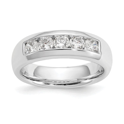 14K Weißgold Ehering mit 5 Diamanten in Kanalfassung