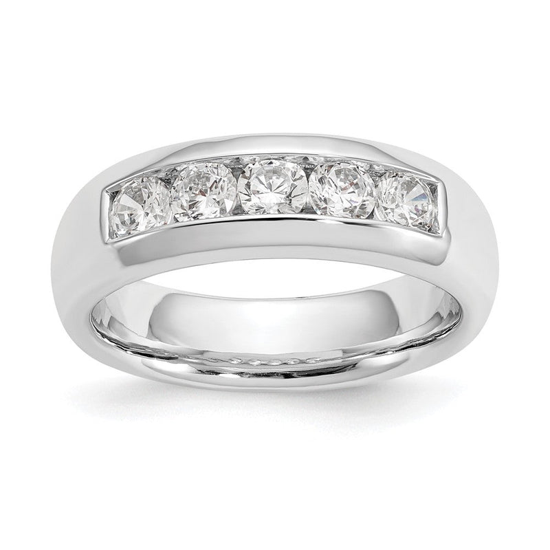 14K Weißgold Ehering mit 5 Diamanten in Kanalfassung