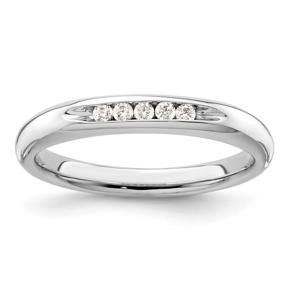 14K Weißgold Ehering mit 5 natürlichen Diamanten, kanalgefasst