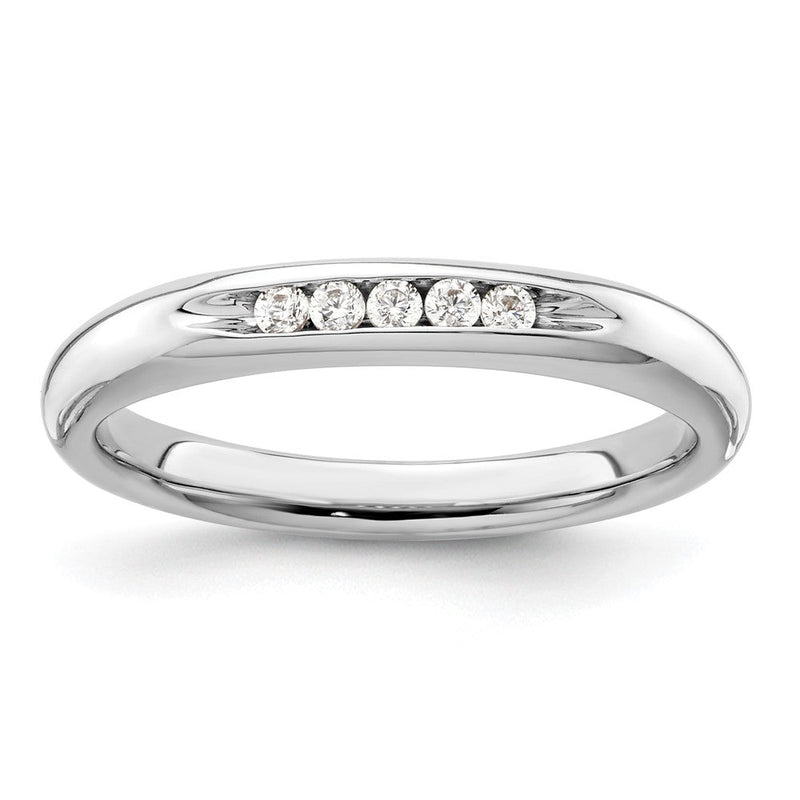 14K Weißgold Ehering mit 5 natürlichen Diamanten, kanalgefasst