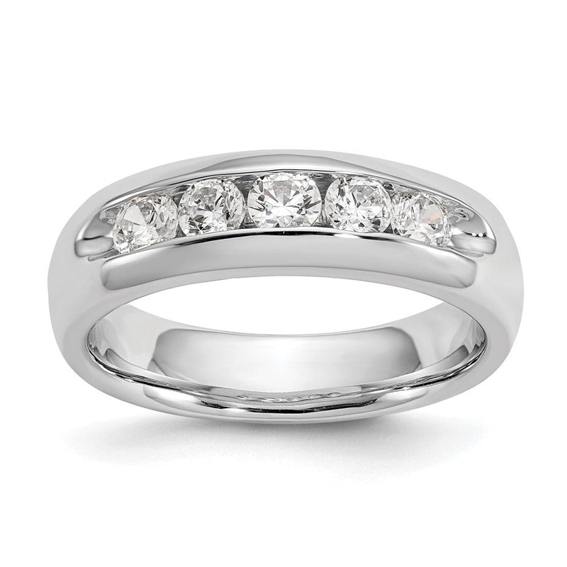 14K Weißgold Ehering mit 5 Diamanten in Kanalfassung