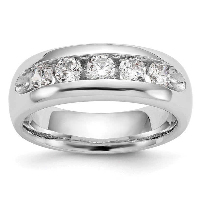 14K Weißgold Ehering mit 5 natürlichen Diamanten, kanalgefasst