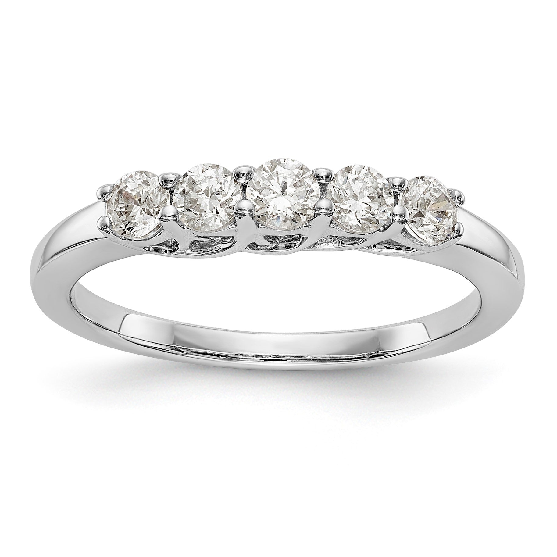 14K Weißgold Ring mit 5 Diamanten, Krappenfassung (geteilt), 0,5K rund, Total