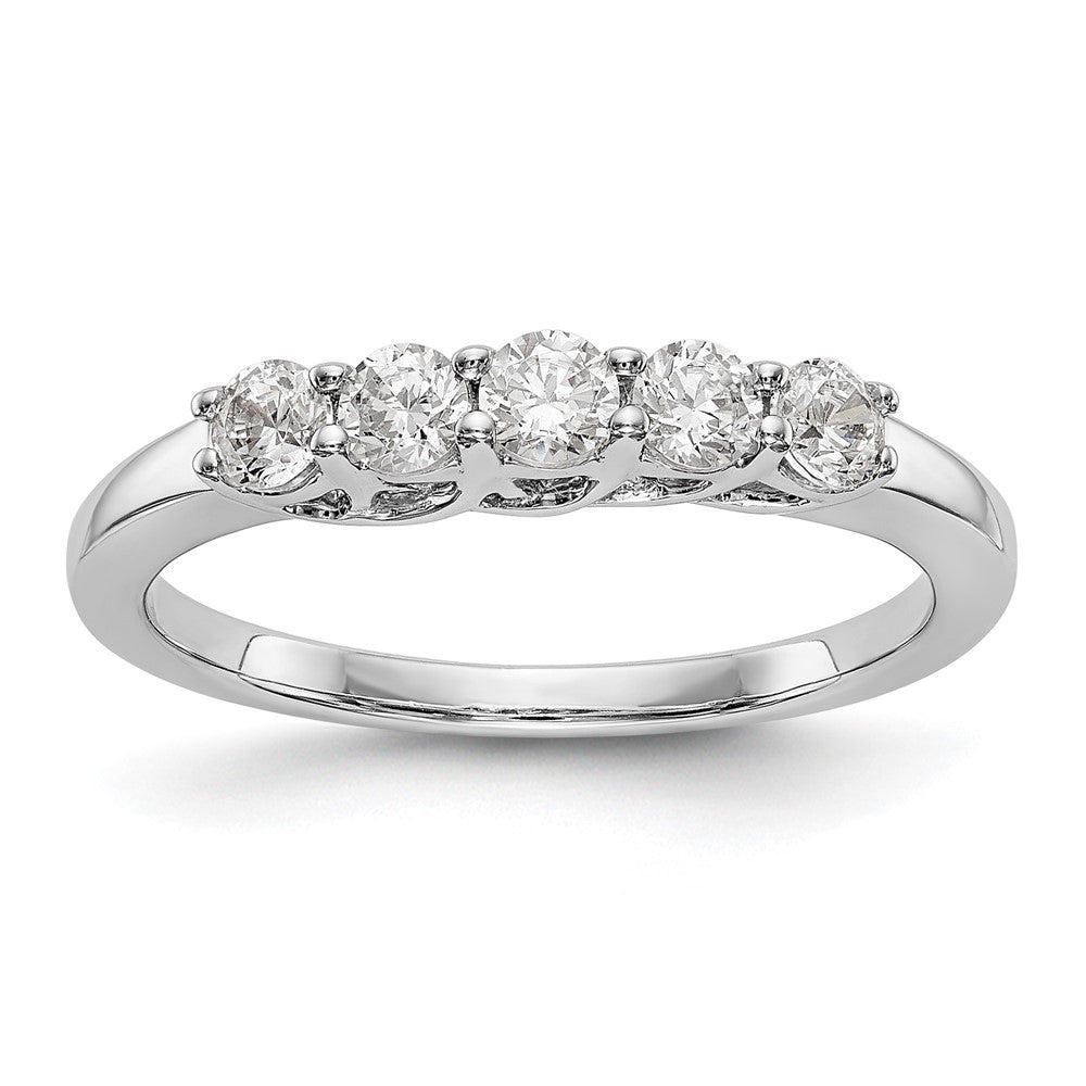 14K Weißgold Ring mit 5 Diamanten, Krappenfassung (geteilt), 0,5K rund, Total