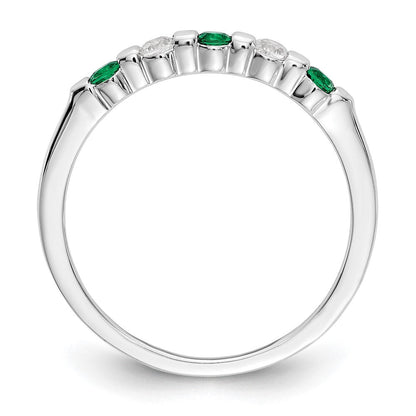 14K Weißgold Ring mit echten Diamanten und Smaragden