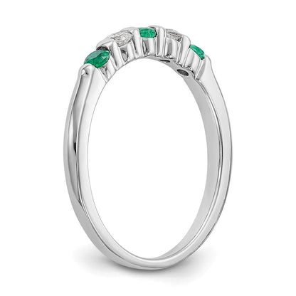 14K Weißgold Ring mit echten Diamanten und Smaragden