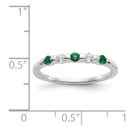 14K Weißgold Ring mit echten Diamanten und Smaragden