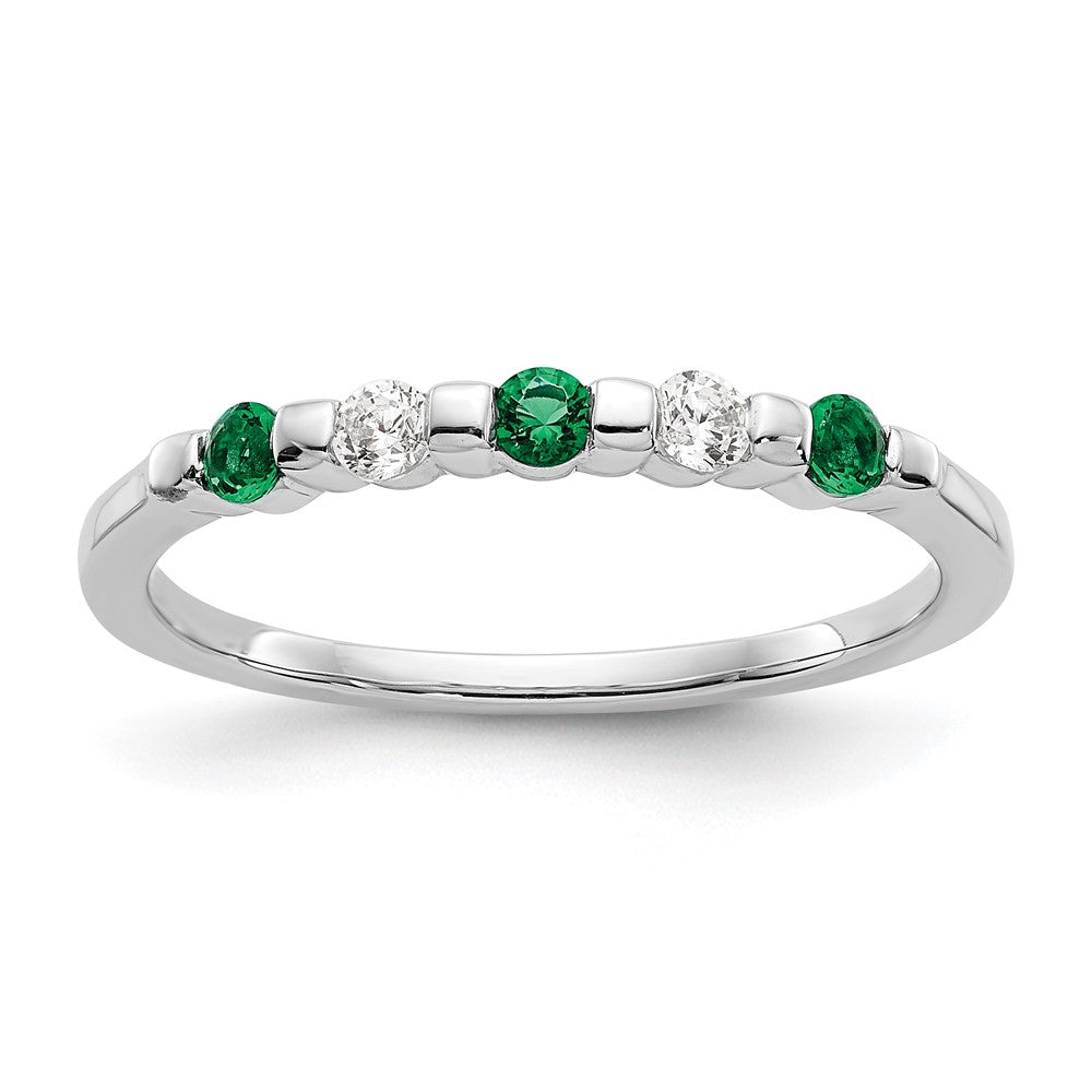 14K Weißgold Ring mit echten Diamanten und Smaragden