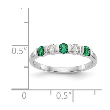 14K Weißgold Ring mit echten Diamanten und Smaragd