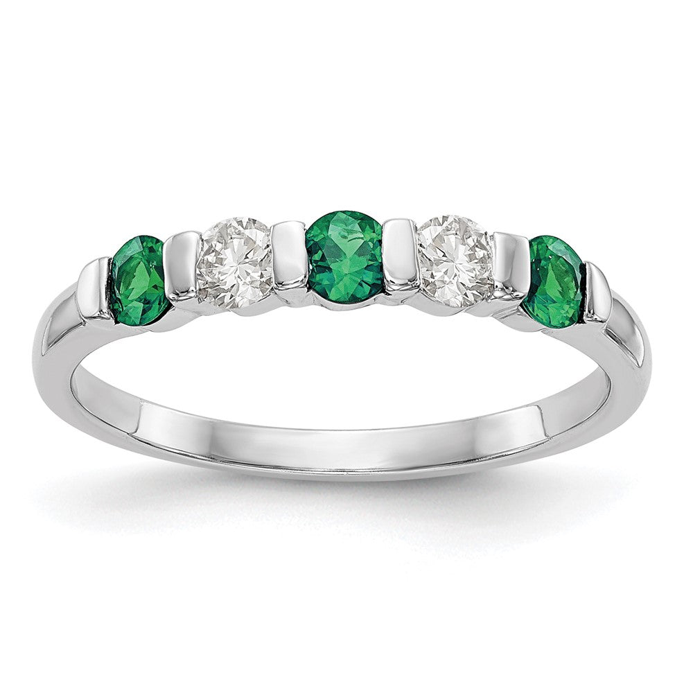 14K Weißgold Ring mit echten Diamanten und Smaragd