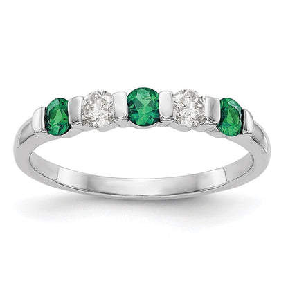 14K Weißgold Ring mit echten Diamanten und Smaragd