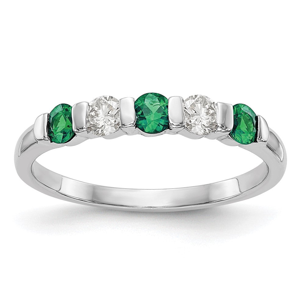 14K Weißgold Echt Diamant mit Smaragd Ring