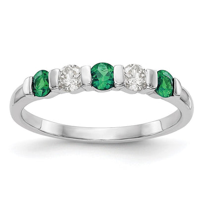 14K Weißgold Echt Diamant mit Smaragd Ring
