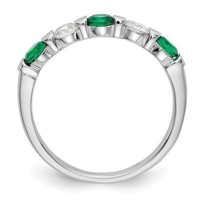 14K Weißgold Ring mit echten Diamanten und Smaragden