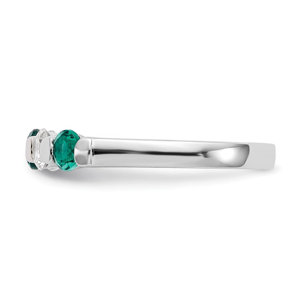 14K Weißgold Ring mit echten Diamanten und Smaragden