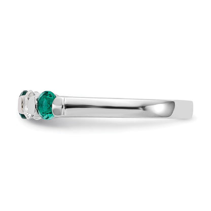 14K Weißgold Ring mit echten Diamanten und Smaragden