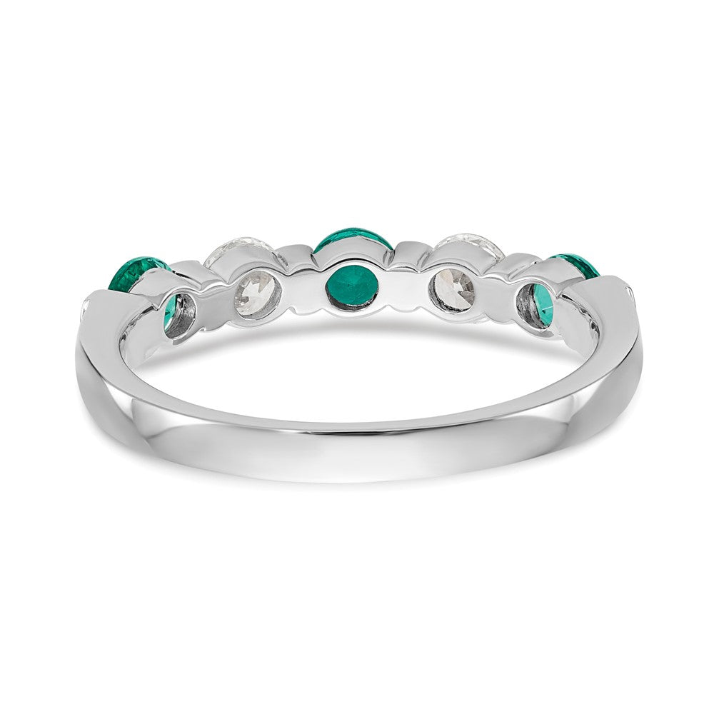 14K Weißgold Ring mit echten Diamanten und Smaragden
