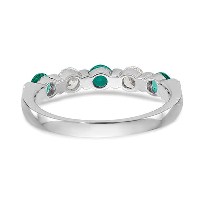 14K Weißgold Ring mit echten Diamanten und Smaragden