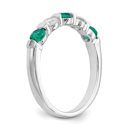 14K Weißgold Ring mit echten Diamanten und Smaragden