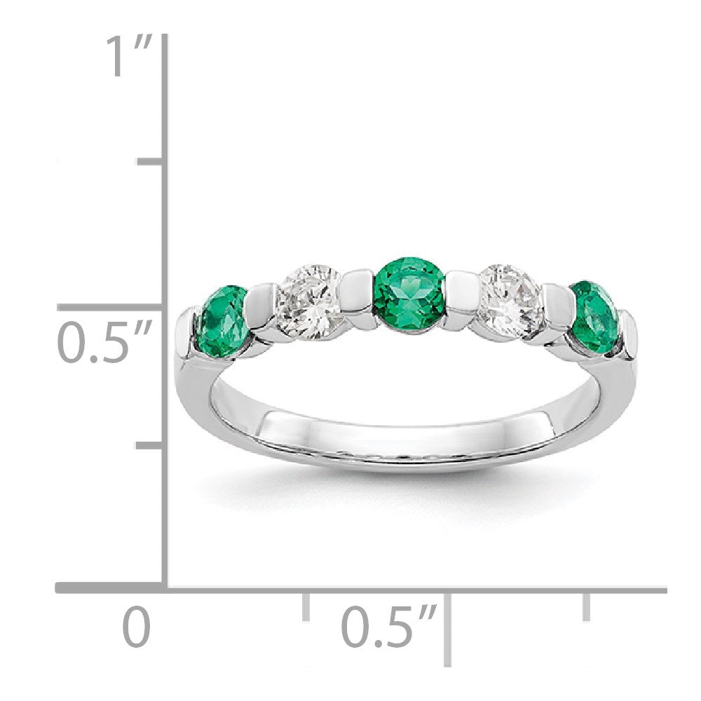 14K Weißgold Ring mit echten Diamanten und Smaragden