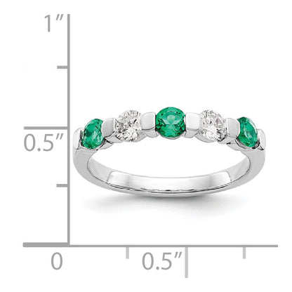 14K Weißgold Ring mit echten Diamanten und Smaragden