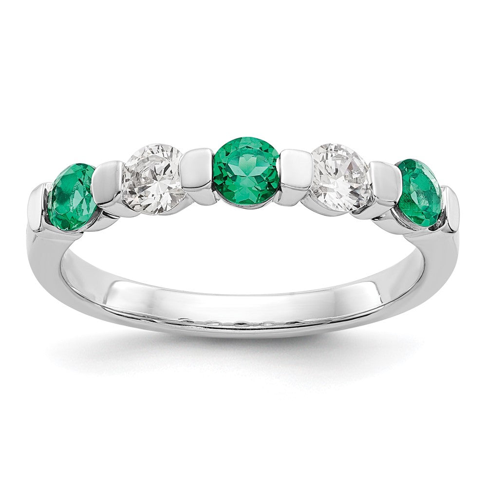 14K Weißgold Ring mit echten Diamanten und Smaragden