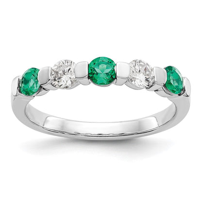 14K Weißgold Ring mit echten Diamanten und Smaragden