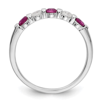 14K Weißgold Echt Diamant mit Rubin Ring