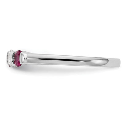 14K Weißgold Echt Diamant mit Rubin Ring