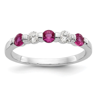 14K Weißgold Echt Diamant mit Rubin Ring