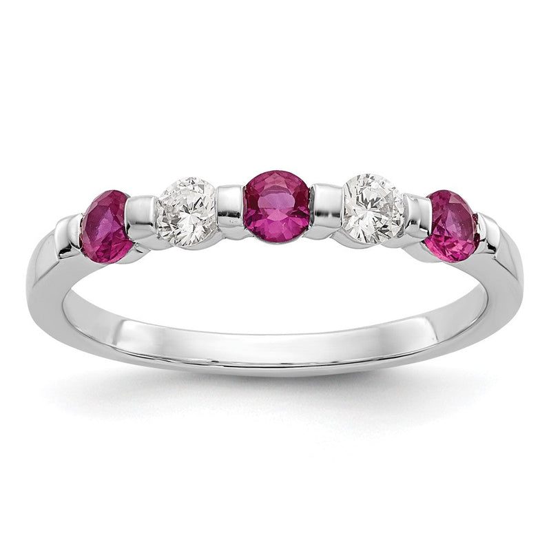 14K Weißgold Ring mit natürlichen Diamanten und Rubin
