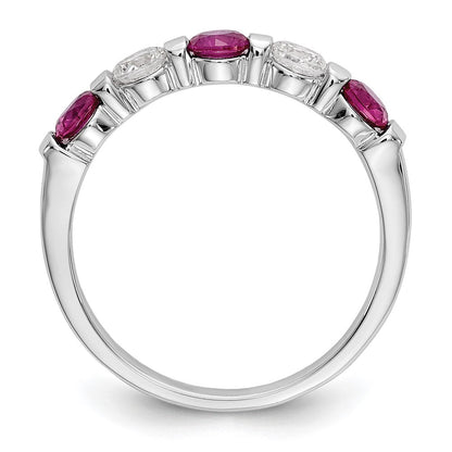 14K Weißgold Ehering mit natürlichen Diamanten und Rubin