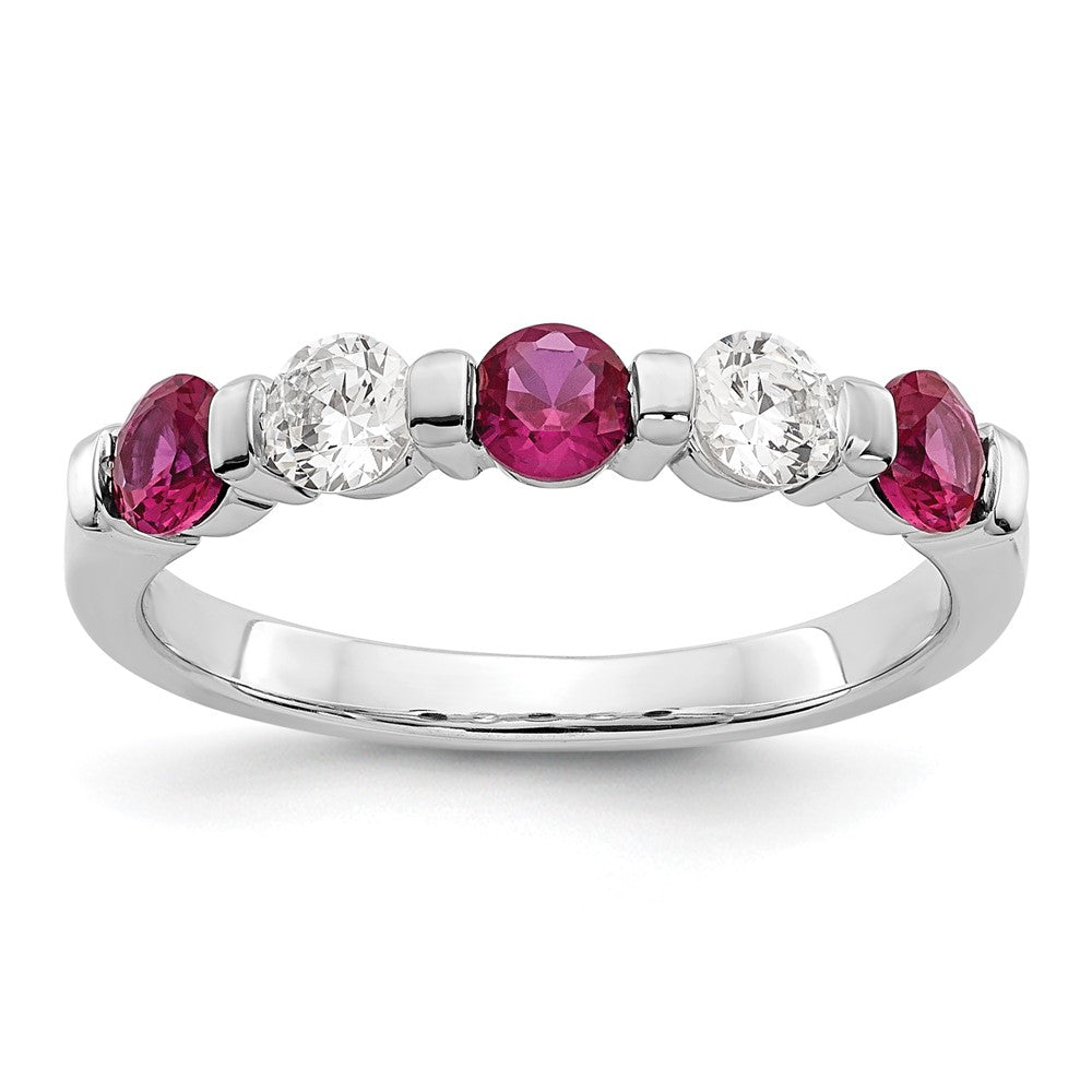 14K Weißgold Echt Diamant mit Rubin Ring